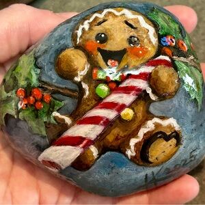 Original Hand-Painted Gingerbread Man Stone